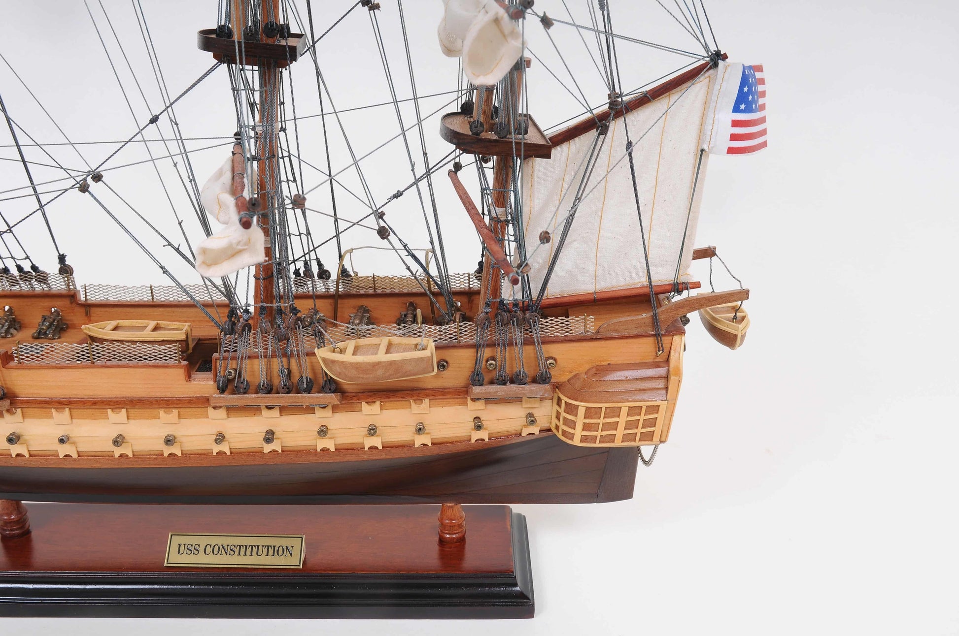 ALDO Hobbies & Creative Arts> Collectibles> Scale Model L: 26.5 W: 11 H: 49.75 Inches / NEW / Wood USS Constitution Tall Ship Wood  Small Model Sailboat Assembled with Floor Display Case