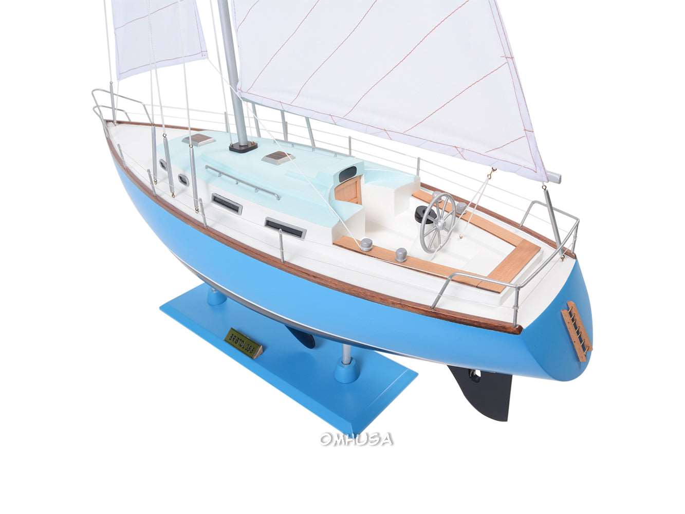 ALDO Hobbies & Creative Arts> Collectibles> Scale Model L: 29.3 W: 8.5 H: 45.8 Inches / NEW / Wood Bristol Yacht Sailboat  Wood Blue Model Yacht Assembled