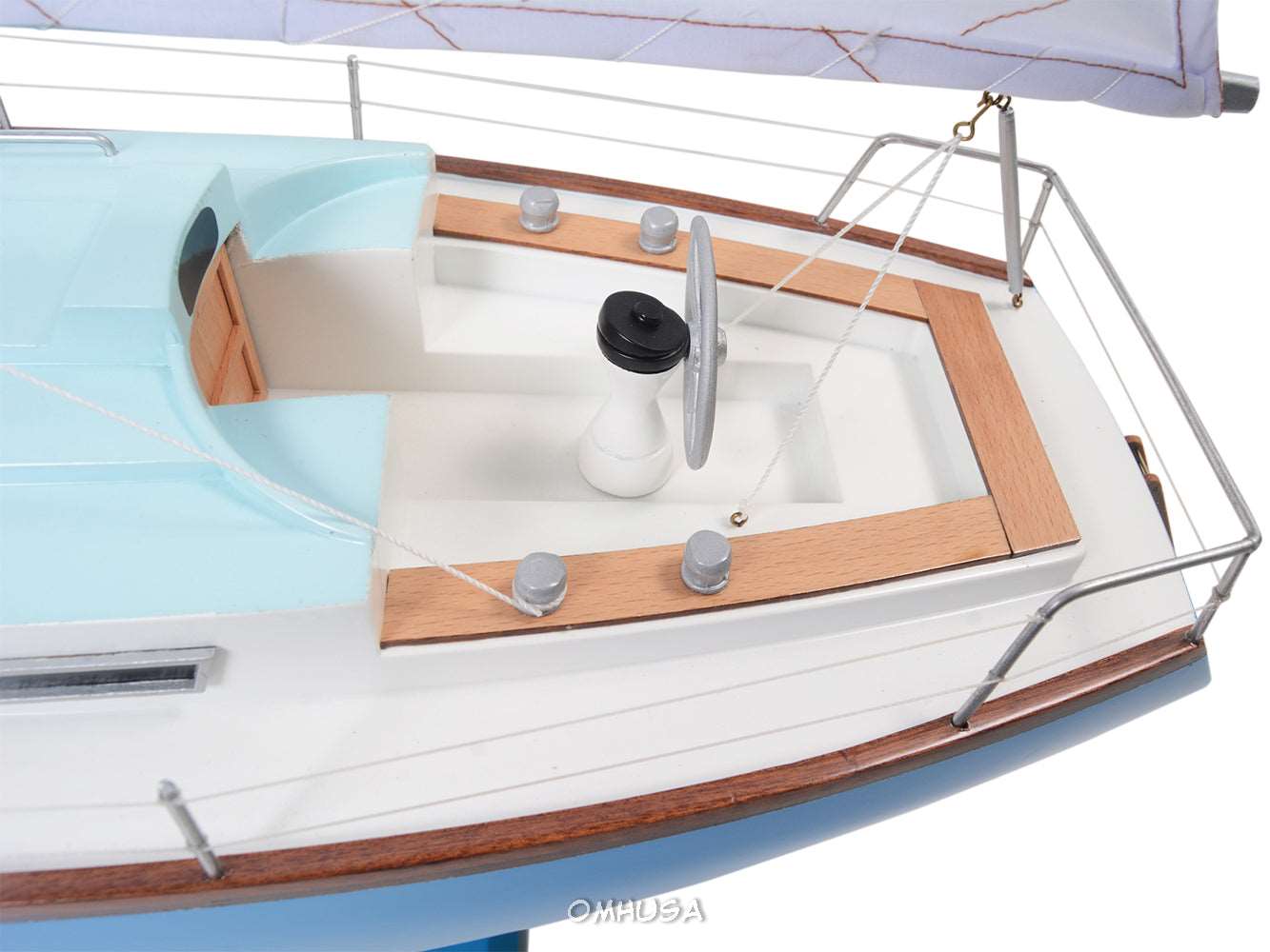 ALDO Hobbies & Creative Arts> Collectibles> Scale Model L: 29.3 W: 8.5 H: 45.8 Inches / NEW / Wood Bristol Yacht Sailboat  Wood Blue Model Yacht Assembled