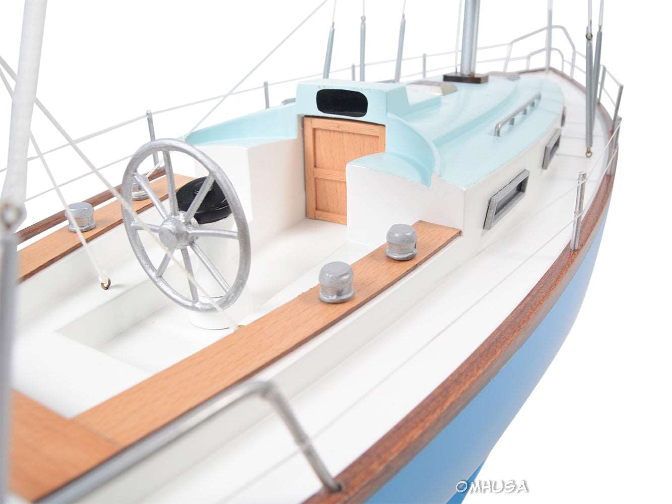 ALDO Hobbies & Creative Arts> Collectibles> Scale Model L: 29.3 W: 8.5 H: 45.8 Inches / NEW / Wood Bristol Yacht Sailboat  Wood Blue Model Yacht Assembled