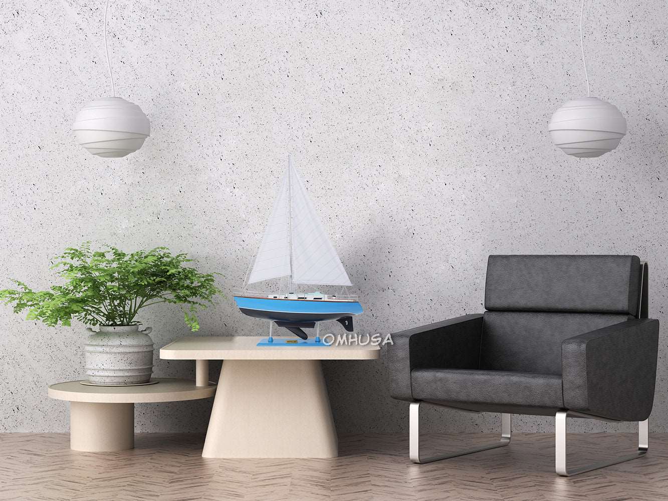 ALDO Hobbies & Creative Arts> Collectibles> Scale Model L: 29.3 W: 8.5 H: 45.8 Inches / NEW / Wood Bristol Yacht Sailboat  Wood Blue Model Yacht Assembled
