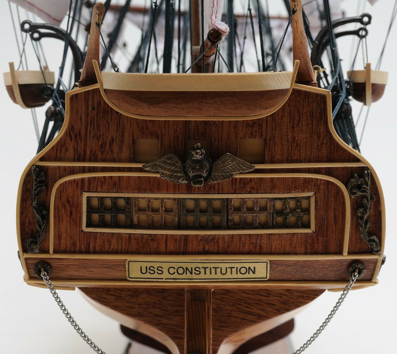 ALDO Hobbies & Creative Arts> Collectibles> Scale Model L: 35.4 W: 13.5 H: 29.5 Inches / NEW / Wood USS Constitution Medium Tall Ship Wood Model Sailboat With Tabletop Display  Front Open Case Combo Assembled