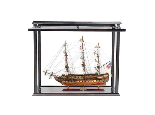 ALDO Hobbies & Creative Arts> Collectibles> Scale Model L: 35.4 W: 13.5 H: 29.5 Inches / NEW / Wood USS Constitution Medium Tall Ship Wood Model Sailboat With Tabletop Display  Front Open Case Combo Assembled