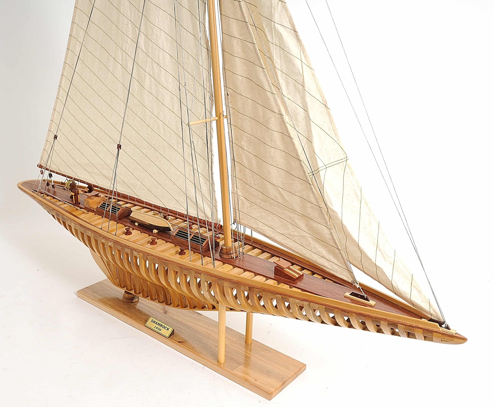ALDO Hobbies & Creative Arts> Collectibles> Scale Model L: 38 W: 7 H: 46 Inches / NEW / Wood America's Cup Shamrock V is the J Class Classic Sailing Yacht Open Hull Medium Wood Model
