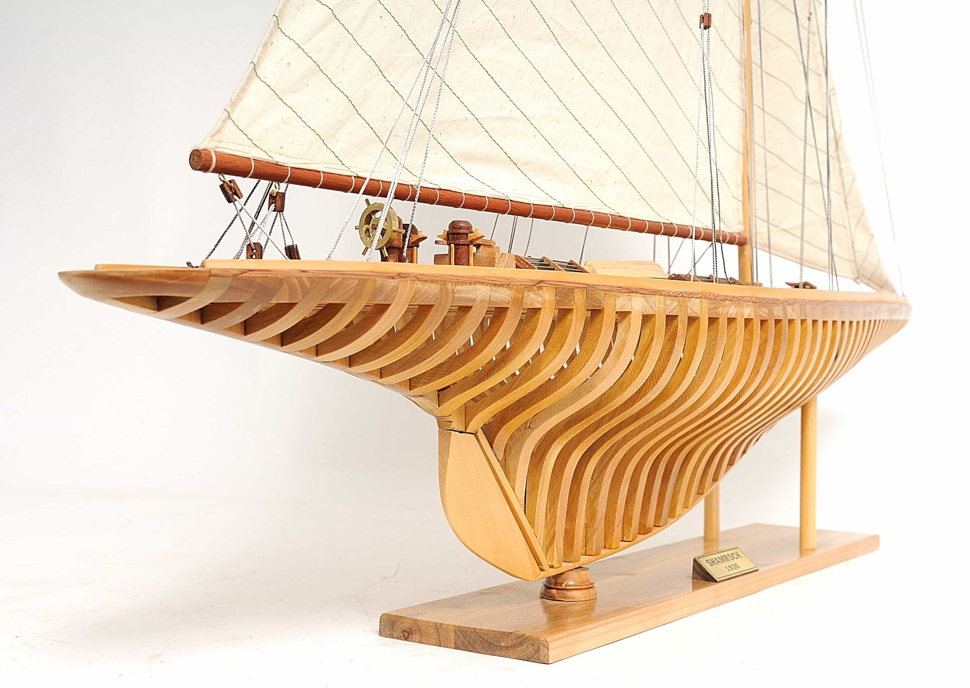 ALDO Hobbies & Creative Arts> Collectibles> Scale Model L: 38 W: 7 H: 46 Inches / NEW / Wood America's Cup Shamrock V is the J Class Classic Sailing Yacht Open Hull Medium Wood Model