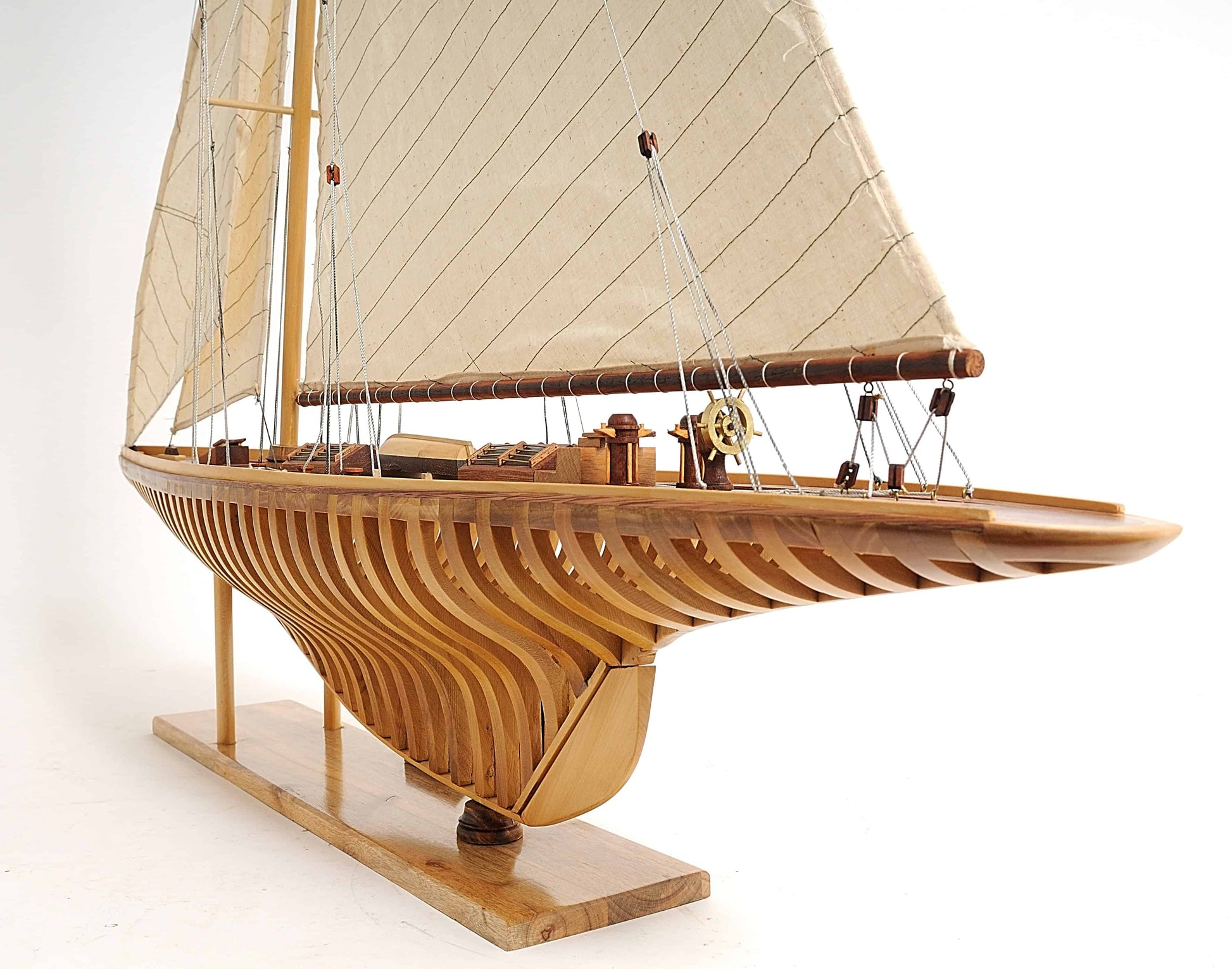 ALDO Hobbies & Creative Arts> Collectibles> Scale Model L: 38 W: 7 H: 46 Inches / NEW / Wood America's Cup Shamrock V is the J Class Classic Sailing Yacht Open Hull Medium Wood Model