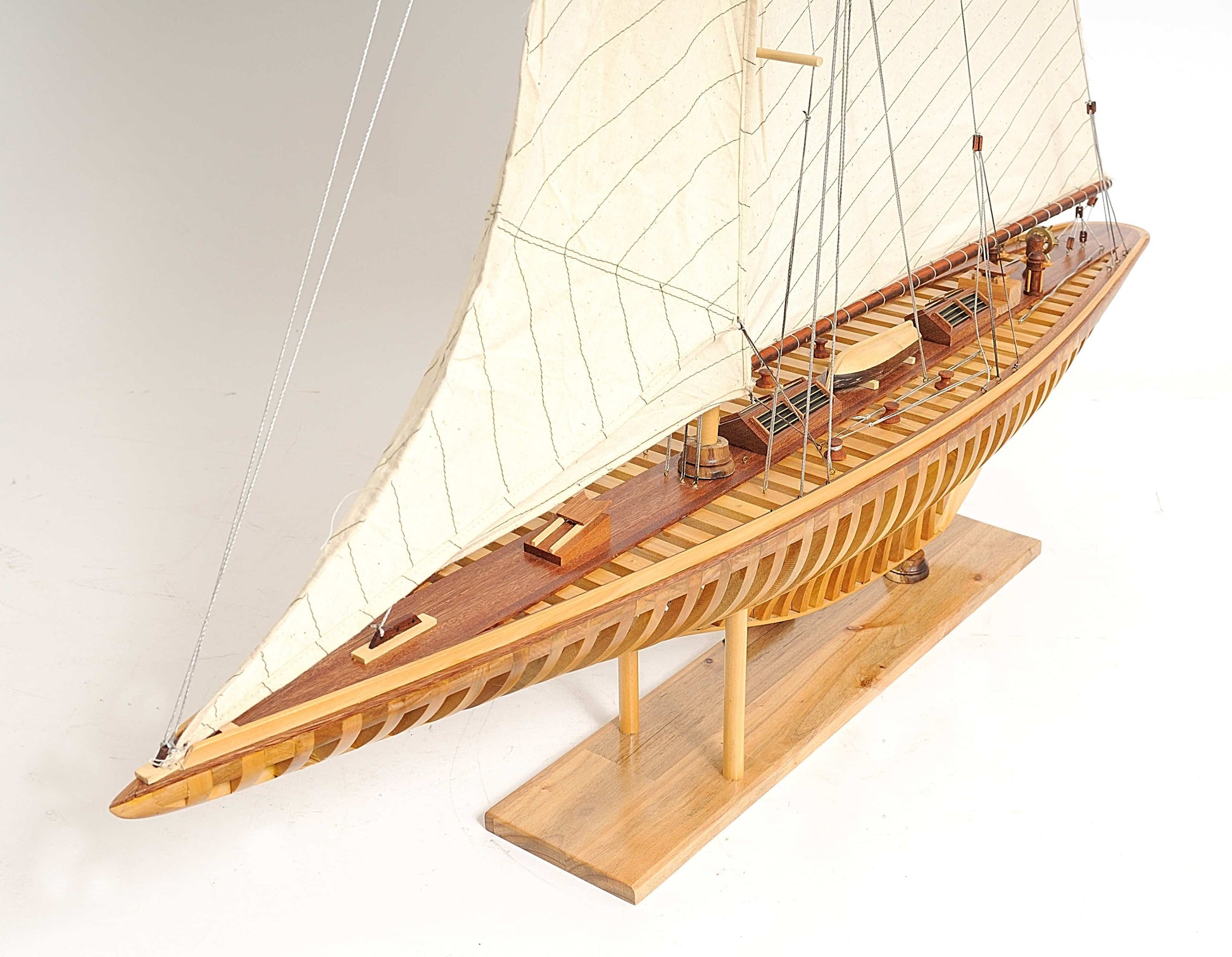 ALDO Hobbies & Creative Arts> Collectibles> Scale Model L: 38 W: 7 H: 46 Inches / NEW / Wood America's Cup Shamrock V is the J Class Classic Sailing Yacht Open Hull Medium Wood Model