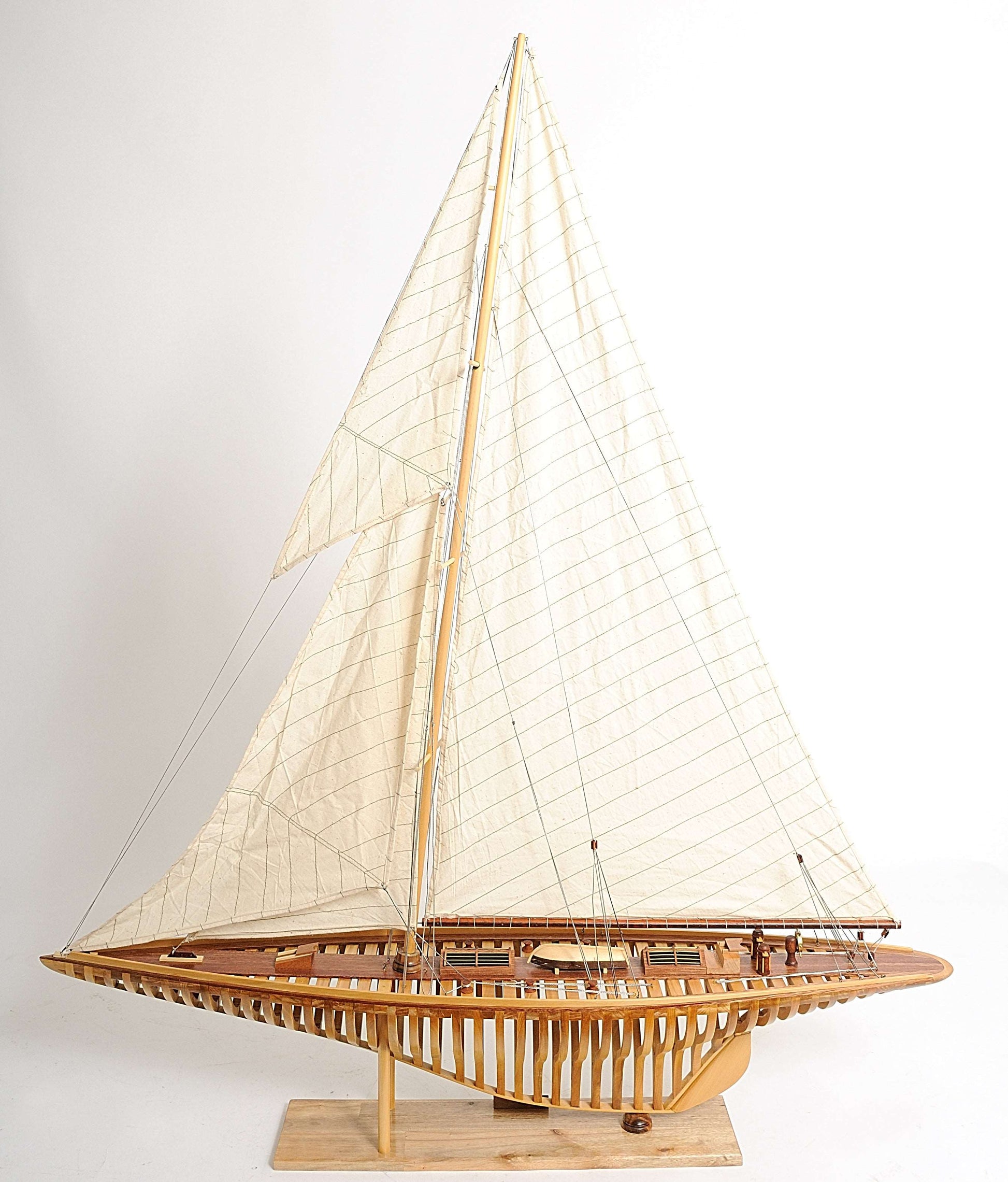 ALDO Hobbies & Creative Arts> Collectibles> Scale Model L: 38 W: 7 H: 46 Inches / NEW / Wood America's Cup Shamrock V is the J Class Classic Sailing Yacht Open Hull Medium Wood Model