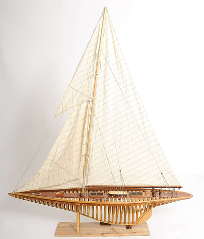 ALDO Hobbies & Creative Arts> Collectibles> Scale Model L: 38 W: 7 H: 46 Inches / NEW / Wood America's Cup Shamrock V is the J Class Classic Sailing Yacht Open Hull Medium Wood Model