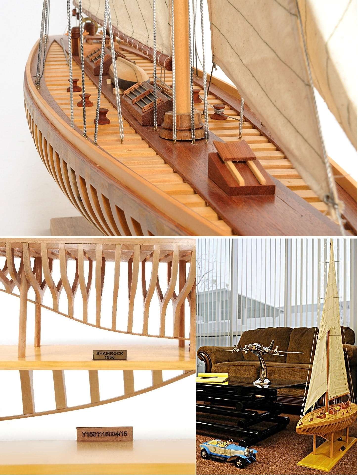 ALDO Hobbies & Creative Arts> Collectibles> Scale Model L: 38 W: 7 H: 46 Inches / NEW / Wood America's Cup Shamrock V is the J Class Classic Sailing Yacht Open Hull Medium Wood Model