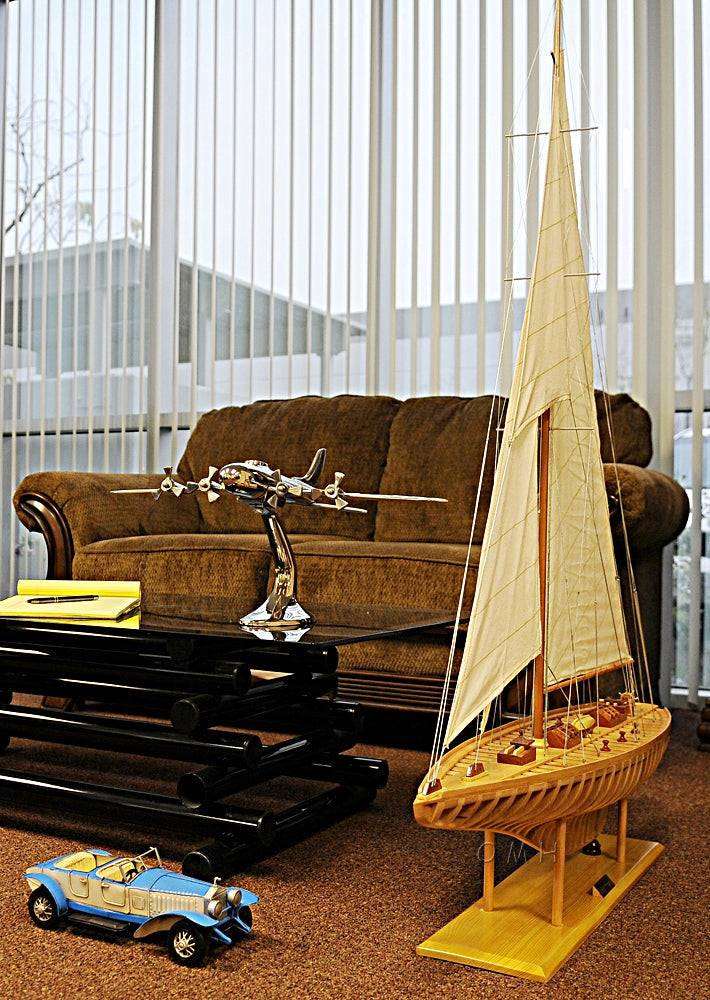 ALDO Hobbies & Creative Arts> Collectibles> Scale Model L: 38 W: 7 H: 46 Inches / NEW / Wood America's Cup Shamrock V is the J Class Classic Sailing Yacht Open Hull Medium Wood Model
