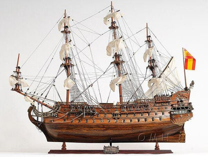 ALDO Hobbies & Creative Arts> Collectibles> Scale Model L: 40 W: 13.75 H: 39.25 Inches / NEW / Wood San Felipe Spanish Armada Galleon Large Tall Ship Exclusive Edition Large Wood Model Sailboat Assembled  With Table Top Display Case
