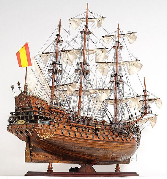 ALDO Hobbies & Creative Arts> Collectibles> Scale Model L: 40 W: 13.75 H: 39.25 Inches / NEW / Wood San Felipe Spanish Armada Galleon Large Tall Ship Exclusive Edition Large Wood Model Sailboat Assembled  With Table Top Display Case