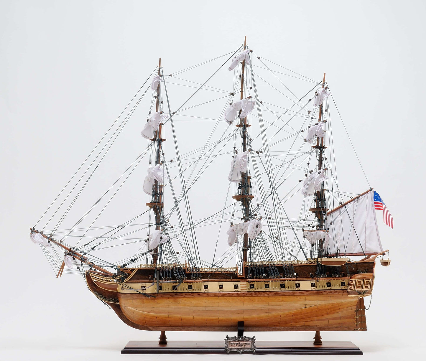 ALDO Hobbies & Creative Arts> Collectibles> Scale Model L: 40 W: 13.75 H: 39.25 Inches / NEW / Wood USS Constitution Large Tall Ship Wood Model Sailboat With Tabletop Display Case Combo Assembled
