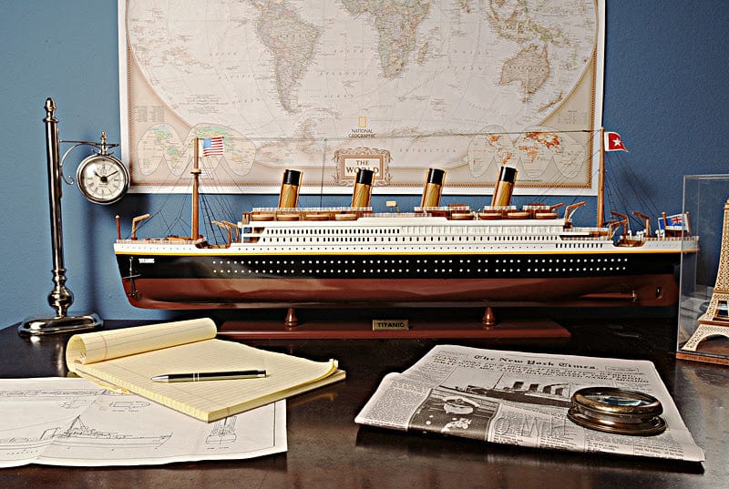 ALDO Hobbies & Creative Arts> Collectibles> Scale Model L: 56 W: 6 H: 19.25 Inches / NEW / Wood RMS Titanic Painted XL Large Passenger Ship Ocean Liner Wood Model Assembled