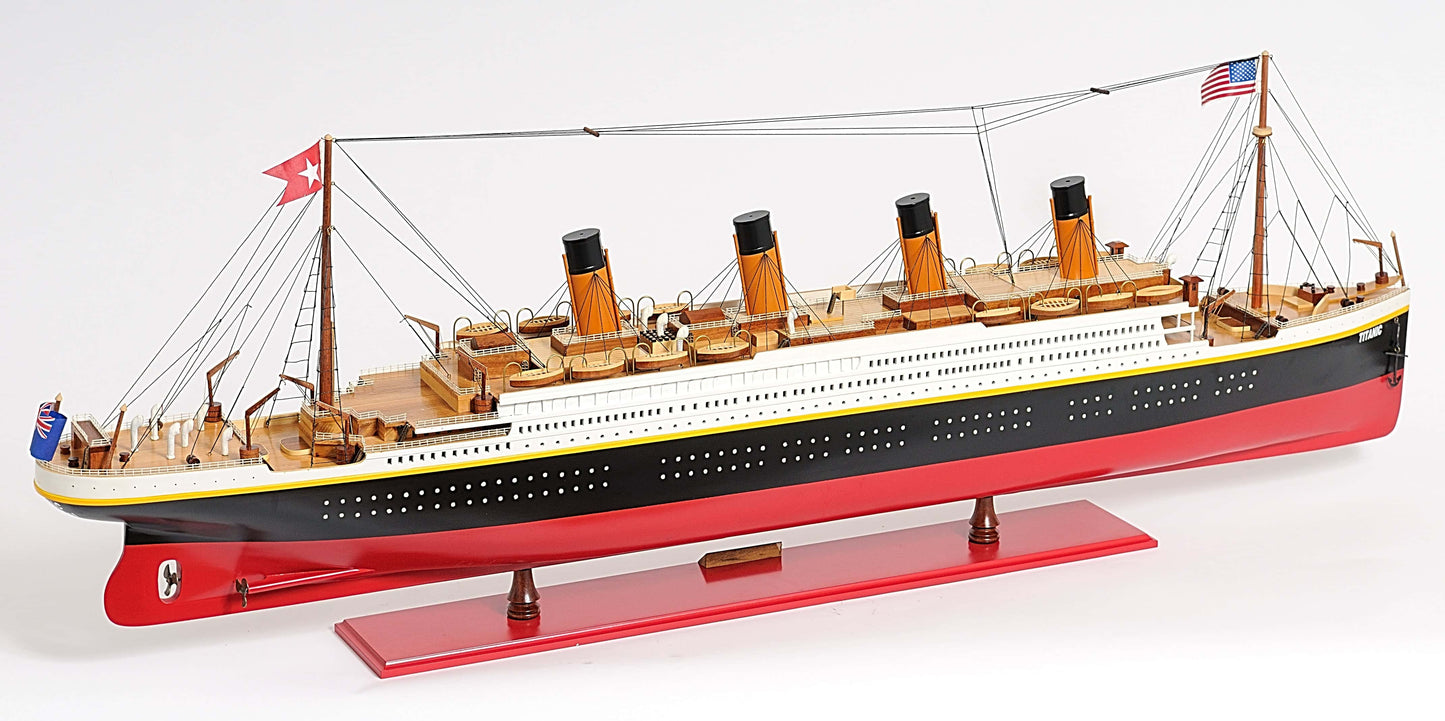 ALDO Hobbies & Creative Arts> Collectibles> Scale Model L: 56 W: 6 H: 19.25 Inches / NEW / Wood RMS Titanic Painted XL Large Passenger Ship Ocean Liner Wood Model Assembled