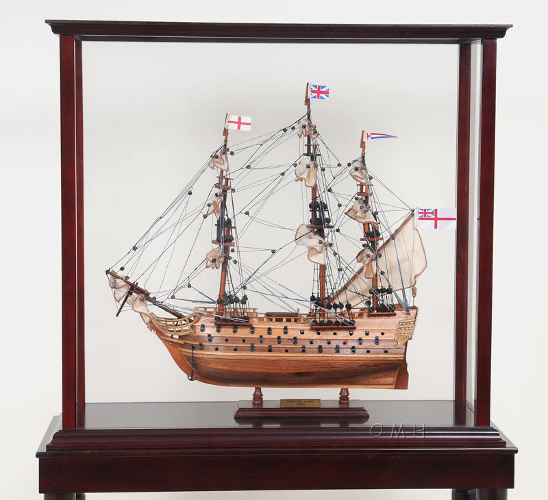 ALDO Hobbies & Creative Arts > Collectibles > Scale Models OUTSIDE:L: L: 29.25 W: 13.5 H: 51.75 Inches  / INSIDE : 26"L x 10"W x 24"H. inches. / NEW / Wood with plexiglass panels Floor Display Case Cabinet Wood with Plexiglas Panels for Tall Ship Yacht and Boat Models
