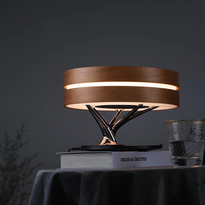 ALDO Home & Garden>Lamps> Lighting & Ceiling Fans ‎11"D x 11"W x 8"H / Wood Modern Art Deco Table Lamp Tree of Life Round Shape Smart Touch Wireless Bluetooth Speakers and Charging Pad