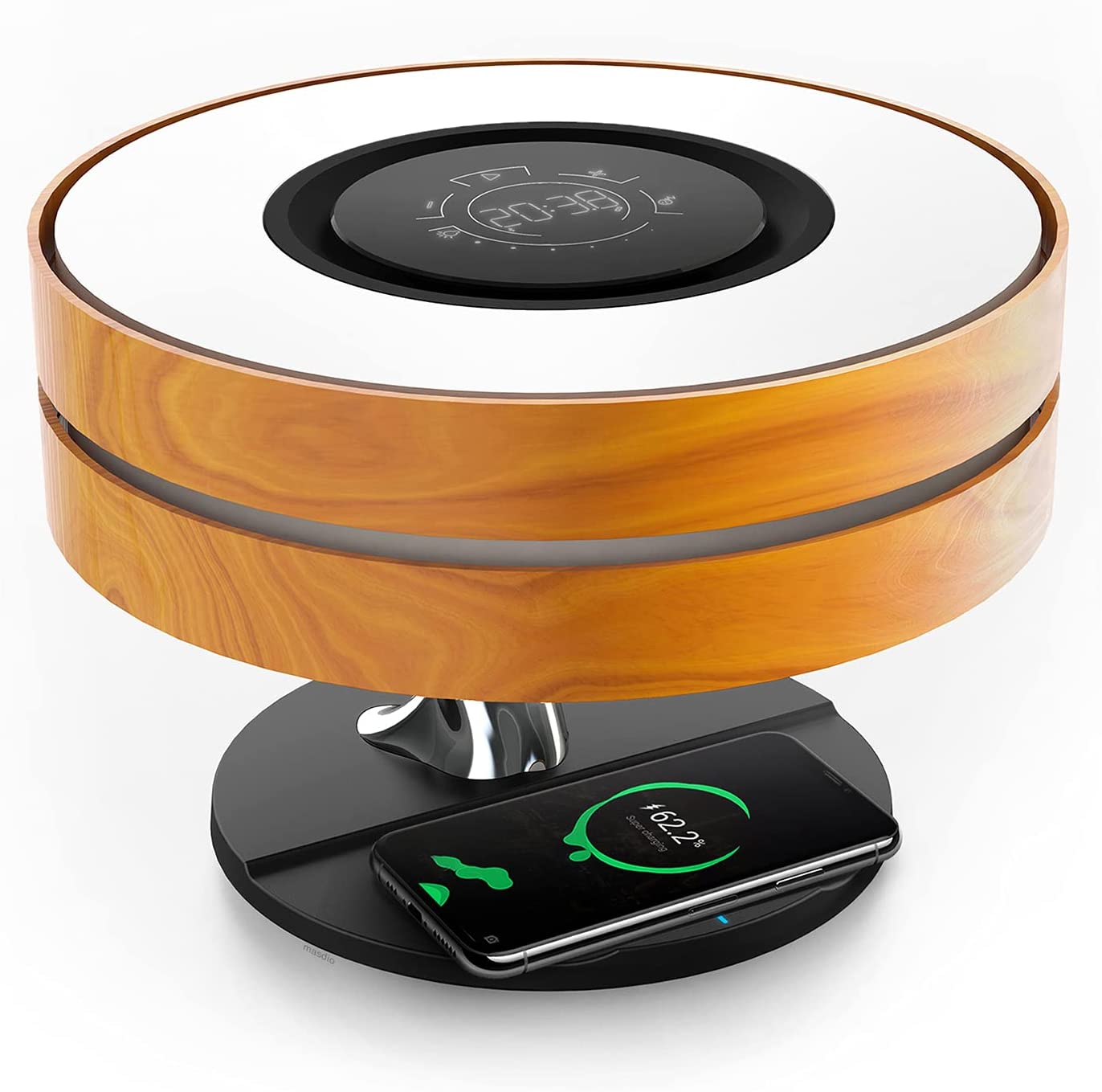 ALDO Home & Garden>Lamps> Lighting & Ceiling Fans ‎11"D x 11"W x 8"H / Wood Modern Art Deco Table Lamp Tree of Life Round Shape Smart Touch Wireless Bluetooth Speakers and Charging Pad