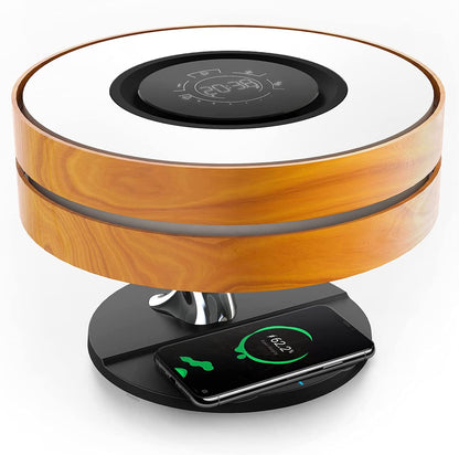 ALDO Home & Garden>Lamps> Lighting & Ceiling Fans ‎11"D x 11"W x 8"H / Wood Modern Art Deco Table Lamp Tree of Life Round Shape Smart Touch Wireless Bluetooth Speakers and Charging Pad