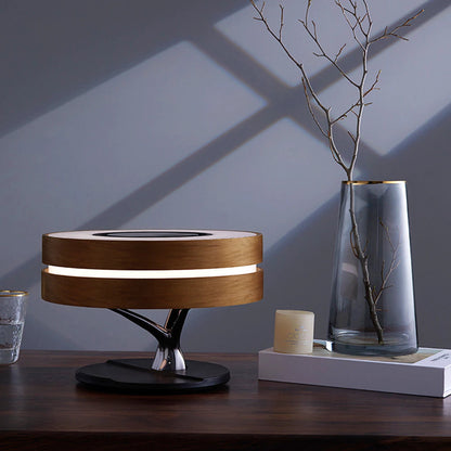ALDO Home & Garden>Lamps> Lighting & Ceiling Fans ‎11"D x 11"W x 8"H / Wood Modern Art Deco Table Lamp Tree of Life Round Shape Smart Touch Wireless Bluetooth Speakers and Charging Pad