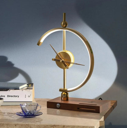 ALDO Home & Garden>Lamps> Lighting & Ceiling Fans 16 x 11 x 6 inches / New / Metal Artistic Design Clock Art Deco Sculpture Tabletop Lamp with Wirless Charger