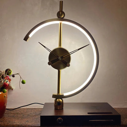 ALDO Home & Garden>Lamps> Lighting & Ceiling Fans 16 x 11 x 6 inches / New / Metal Artistic Design Clock Art Deco Sculpture Tabletop Lamp with Wirless Charger