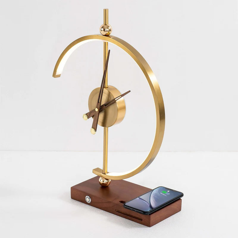 ALDO Home & Garden>Lamps> Lighting & Ceiling Fans 16 x 11 x 6 inches / New / Metal Artistic Design Clock Art Deco Sculpture Tabletop Lamp with Wirless Charger