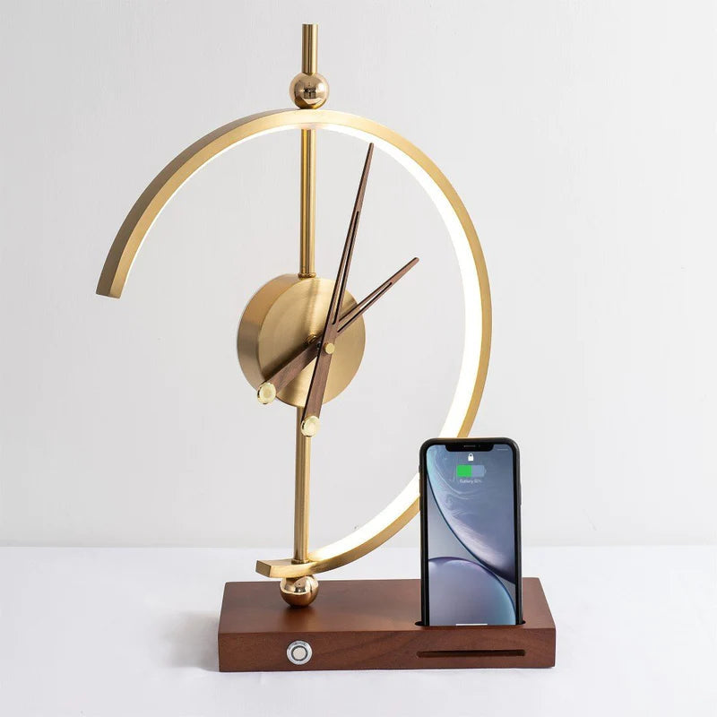 ALDO Home & Garden>Lamps> Lighting & Ceiling Fans 16 x 11 x 6 inches / New / Metal Artistic Design Clock Art Deco Sculpture Tabletop Lamp with Wirless Charger