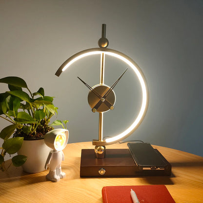 ALDO Home & Garden>Lamps> Lighting & Ceiling Fans 16 x 11 x 6 inches / New / Metal Artistic Design Clock Art Deco Sculpture Tabletop Lamp with Wirless Charger