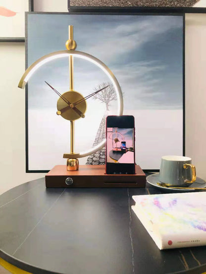 ALDO Home & Garden>Lamps> Lighting & Ceiling Fans 16 x 11 x 6 inches / New / Metal Artistic Design Clock Art Deco Sculpture Tabletop Lamp with Wirless Charger