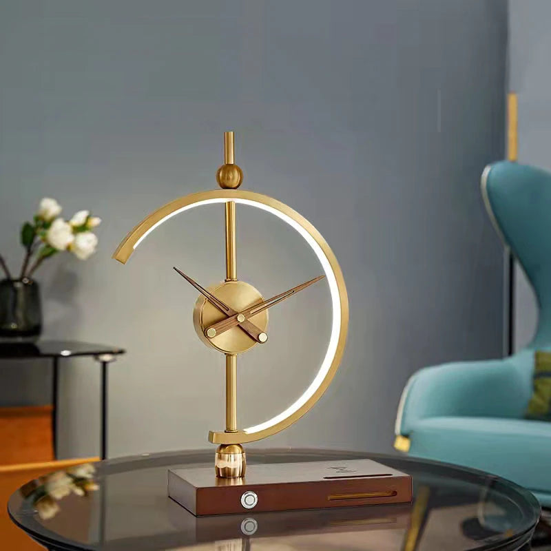 ALDO Home & Garden>Lamps> Lighting & Ceiling Fans 16 x 11 x 6 inches / New / Metal Artistic Design Clock Art Deco Sculpture Tabletop Lamp with Wirless Charger