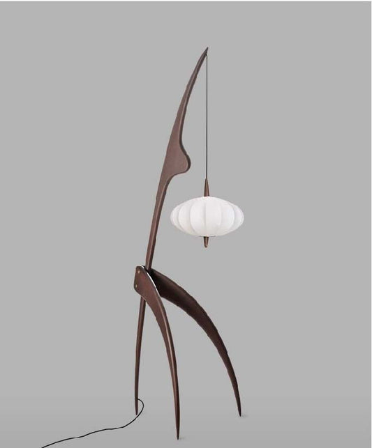 ALDO Home & Garden>Lamps> Lighting & Ceiling Fans 19" L x 17'Wx 65" H Inches / Brown / wood and metal Modern Tripod Sculptural Wood Floor Lamp