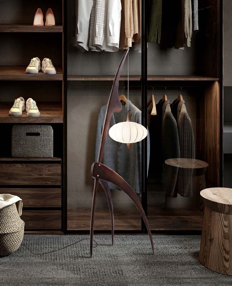 ALDO Home & Garden>Lamps> Lighting & Ceiling Fans 19" L x 17'Wx 65" H Inches / Brown / wood and metal Modern Tripod Sculptural Wood Floor Lamp