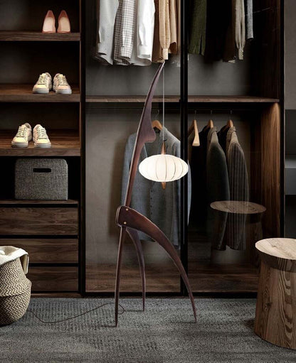 ALDO Home & Garden>Lamps> Lighting & Ceiling Fans 19" L x 17'Wx 65" H Inches / Brown / wood and metal Modern Tripod Sculptural Wood Floor Lamp