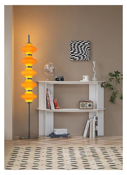 ALDO Home & Garden>Lamps> Lighting & Ceiling Fans 55" Toll x 9.8" Inches Wide / Orange / wood and metal Modern Sculptural Floor Lamp Comes with Three Different Lamp Shades.