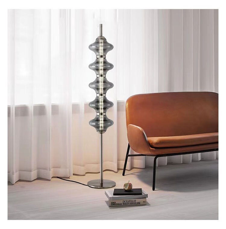 ALDO Home & Garden>Lamps> Lighting & Ceiling Fans 55" Toll x 9.8" Inches Wide / Smoky Gray / wood and metal Modern Sculptural Floor Lamp Comes with Three Different Lamp Shades.