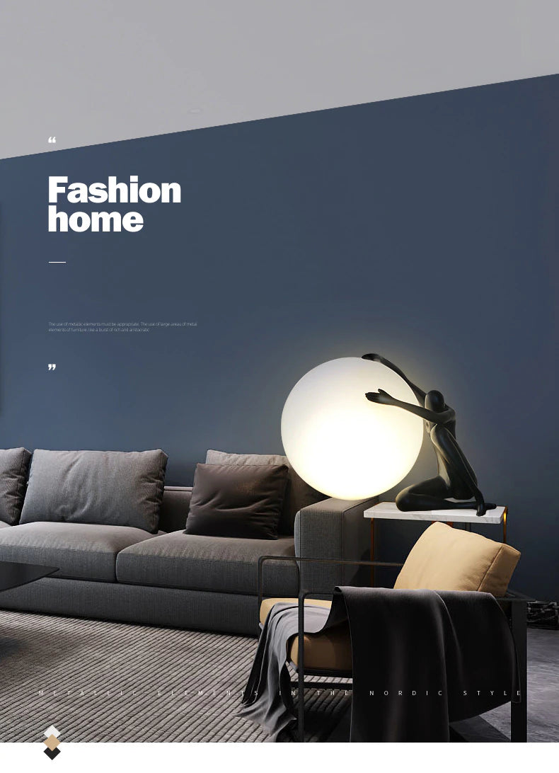 ALDO Home & Garden>Lamps> Lighting & Ceiling Fans Modern Art Sculpture Decoration Table Lamp Black Abstract Humanoid Holding LED Light Ball
