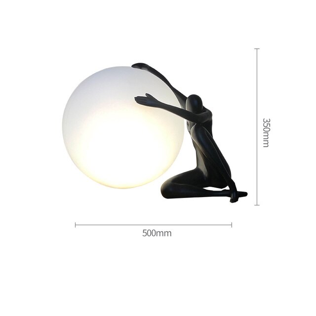 ALDO Home & Garden>Lamps> Lighting & Ceiling Fans Modern Art Sculpture Decoration Table Lamp Black Abstract Humanoid Holding LED Light Ball