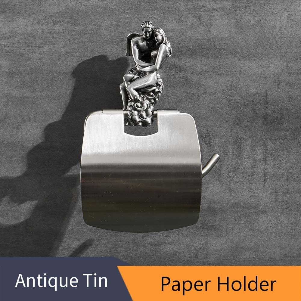 ALDO Home & Garden> Paper Holder Romantic Bathroom Hardware Accessories Set Cupid and Psyche Chrome Towel Ring and Robe Hook, Toilet Paper Holder Towel Bar Toilet Brush Holder