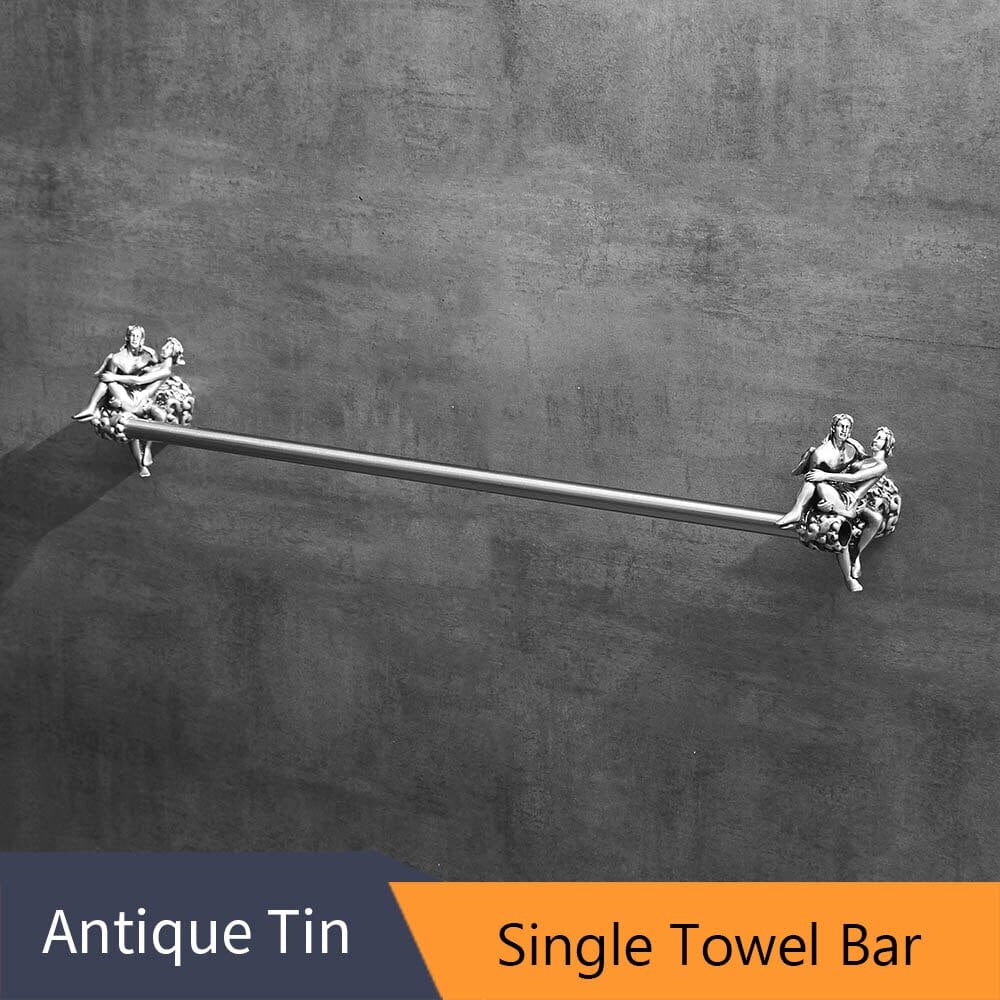 ALDO Home & Garden> Single Towel Bar Romantic Bathroom Hardware Accessories Set Cupid and Psyche Chrome Towel Ring and Robe Hook, Toilet Paper Holder Towel Bar Toilet Brush Holder