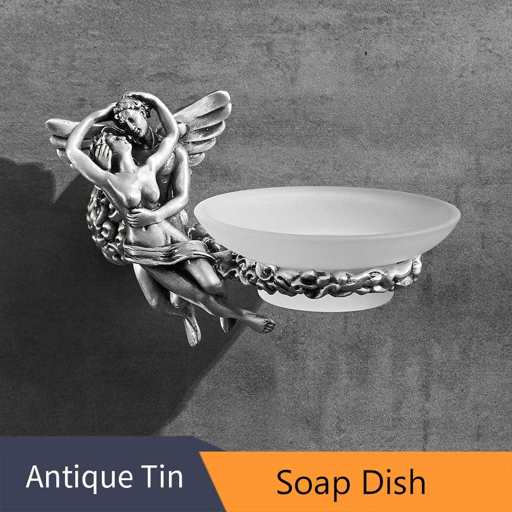 ALDO Home & Garden> Soap Dish Romantic Bathroom Hardware Accessories Set Cupid and Psyche Chrome Towel Ring and Robe Hook, Toilet Paper Holder Towel Bar Toilet Brush Holder