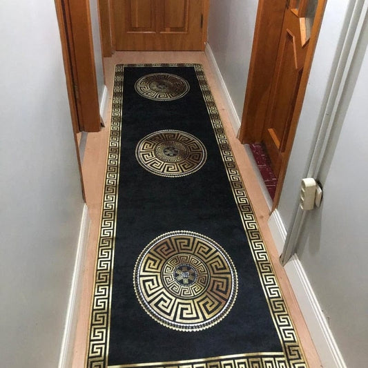 ALDO Home & Kitchen>Area Rugs>Carpet 1.5 feet Wide x 4 feet Long / Polyester / Black and Gold Versace Style Luxury Black and Gold Luxury Non-Slip Rug Carpet