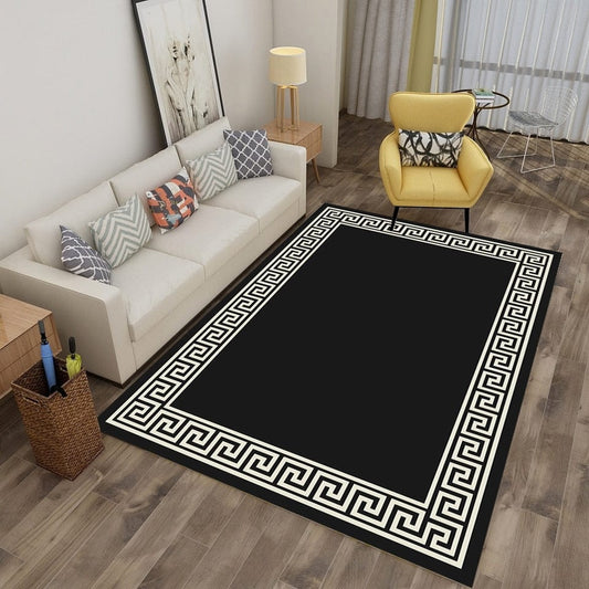 ALDO Home & Kitchen>Area Rugs>Carpet 2.6 feet Wide x 4 feet Long / Polyester / Black and Gold Versace Style Designer Black and White Luxury Non-Slip Rug Carpet