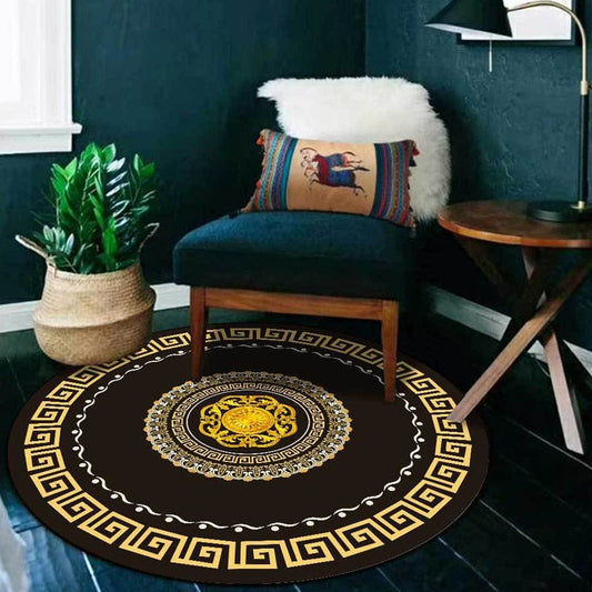 ALDO Home & Kitchen>Area Rugs>Carpet 2 feet x 2 feet / Polyester / Black and Gold Versace Style Black and Gold Luxury Non-Slip Round Rug Carpet