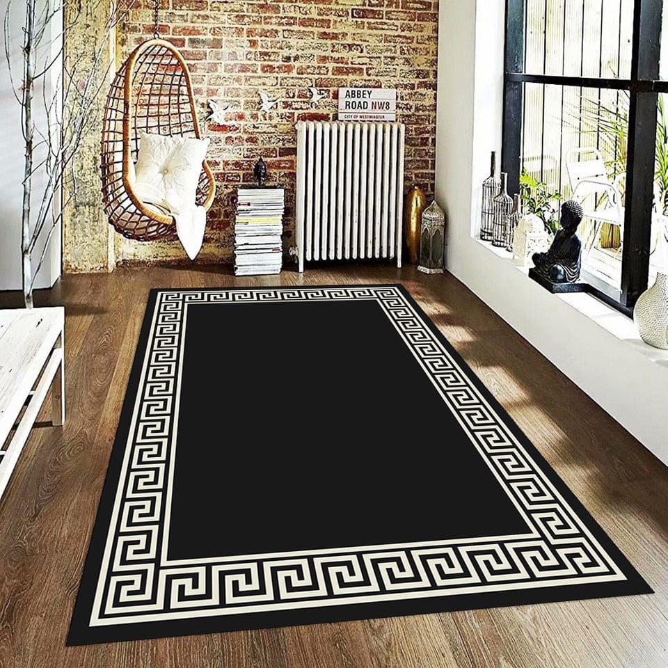 ALDO Home & Kitchen>Area Rugs>Carpet 3.5feet Wide x 5.5 feet Long / Polyester / Black and Gold Versace Style Designer Black and White Luxury Non-Slip Rug Carpet