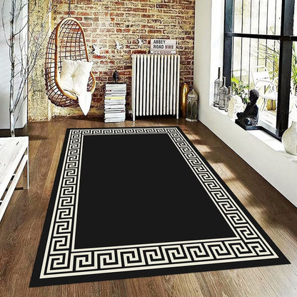 ALDO Home & Kitchen>Area Rugs>Carpet 3.5feet Wide x 5.5 feet Long / Polyester / Black and Gold Versace Style Designer Black and White Luxury Non-Slip Rug Carpet
