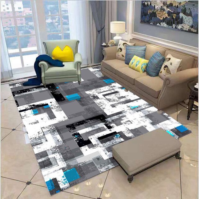 ALDO Home & Kitchen>Area Rugs>Carpet Grafity Style White Back Gray and Blue Modern Luxury Non-Slip Stain Resistant Rug Carpet