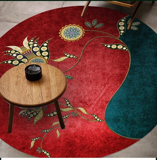 ALDO Home & Kitchen>Area Rugs>Carpet Luxury Art Far Eastern Style with Flowers Non-Slip Round Rug Carpet