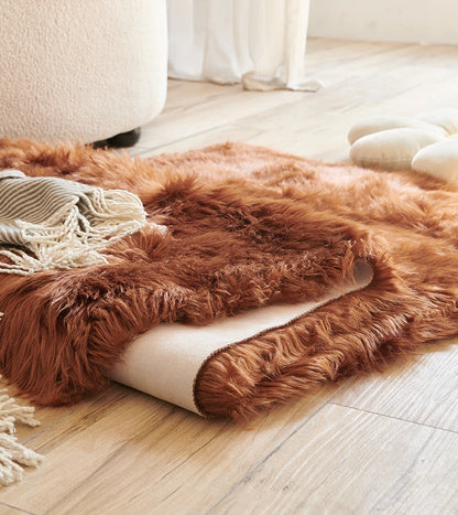 ALDO Home & Kitchen>Area Rugs>Carpet Luxury Super Soft Faux Sheepskin Fur Brown Area Rugs for Bedside Floor Mat Plush Sofa Cover Seat Pad for Bedroom